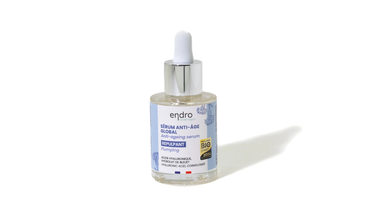 Flacon de sérum Global anti-âge bio Endro Cosmétiques avec pipette 30 ml